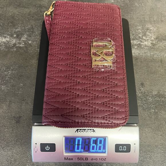 Badgley Mischka Womens Long Wallet Phone Pocket Wristlet Plum Vegan Leather NWT - Picture 14 of 14